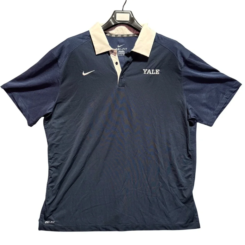 Nike Yale Elite Coaches Polo Shirt Mens‎ Adult Size 2XL Navy Blue White Collar